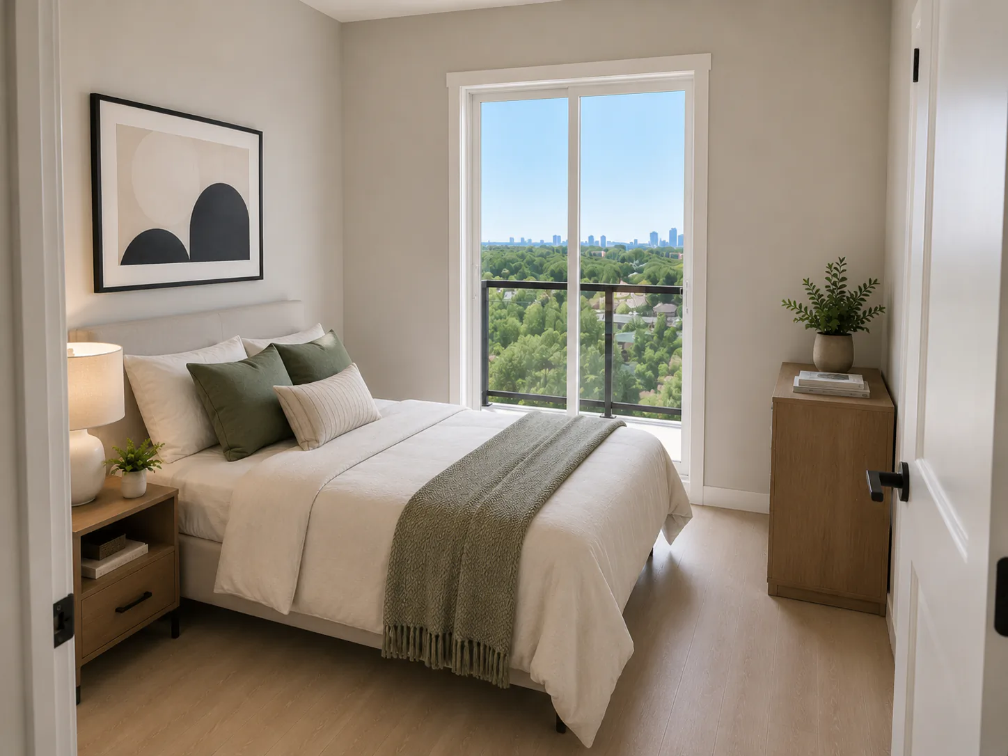 Bedroom rendering with large window